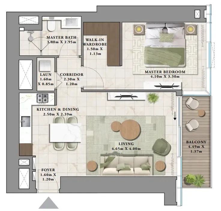 Avarra by Palace 1 bed floor plan, 828 sqft