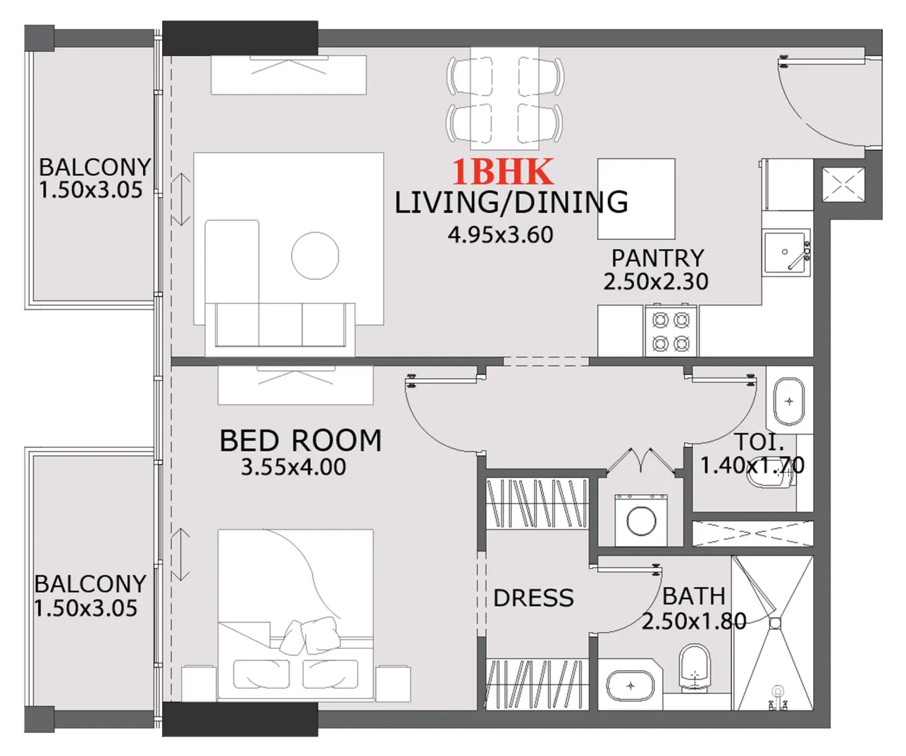 Provenza Residences 1 bed floor plan, 755 sqft