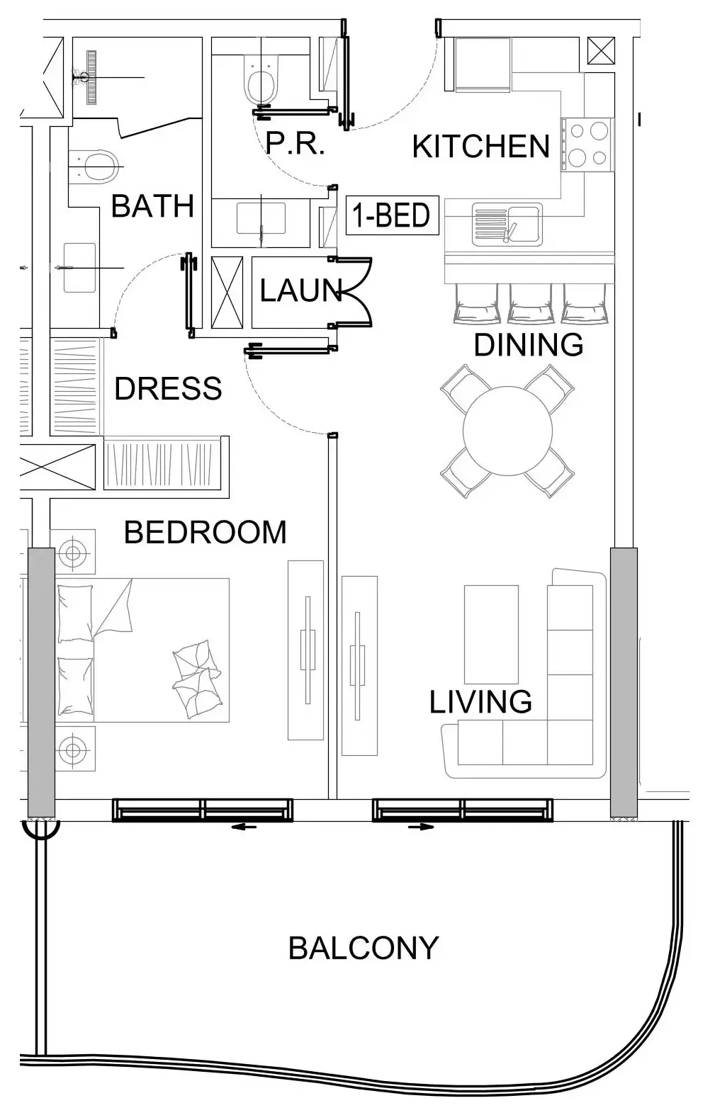 Valencia 1 bed floor plan, 819 sqft
