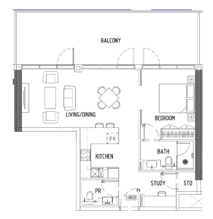 Damac District 1 bed floor plan, 956 – 1,021 sqft