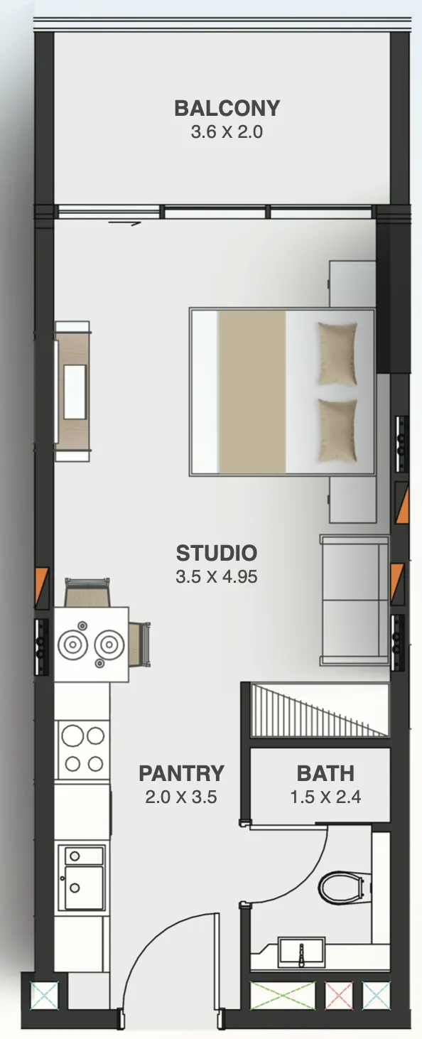 Floarea Oasis Studio floor plan, 429 sqft