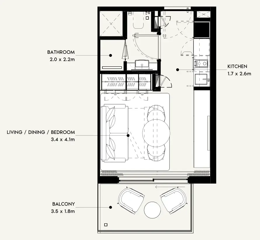 Azizi Noura Studio floor plan, 339 sqft