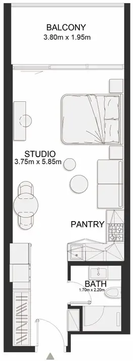 Ashley Hills Studio floor plan, 486 sqft