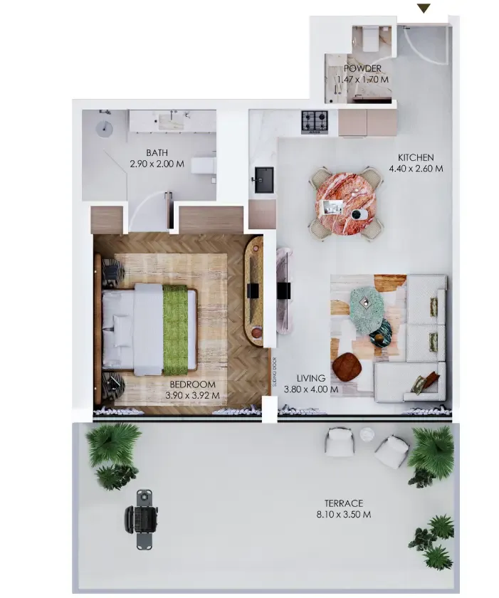 Rabdan Square 1 bed floor plan, 716 – 959 sqft