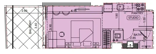 Project Maybach Studio floor plan, 385 sqft