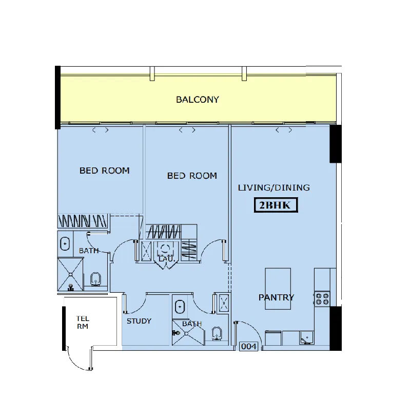 Azra Residence 2 bed floor plan, 1,242 sqft
