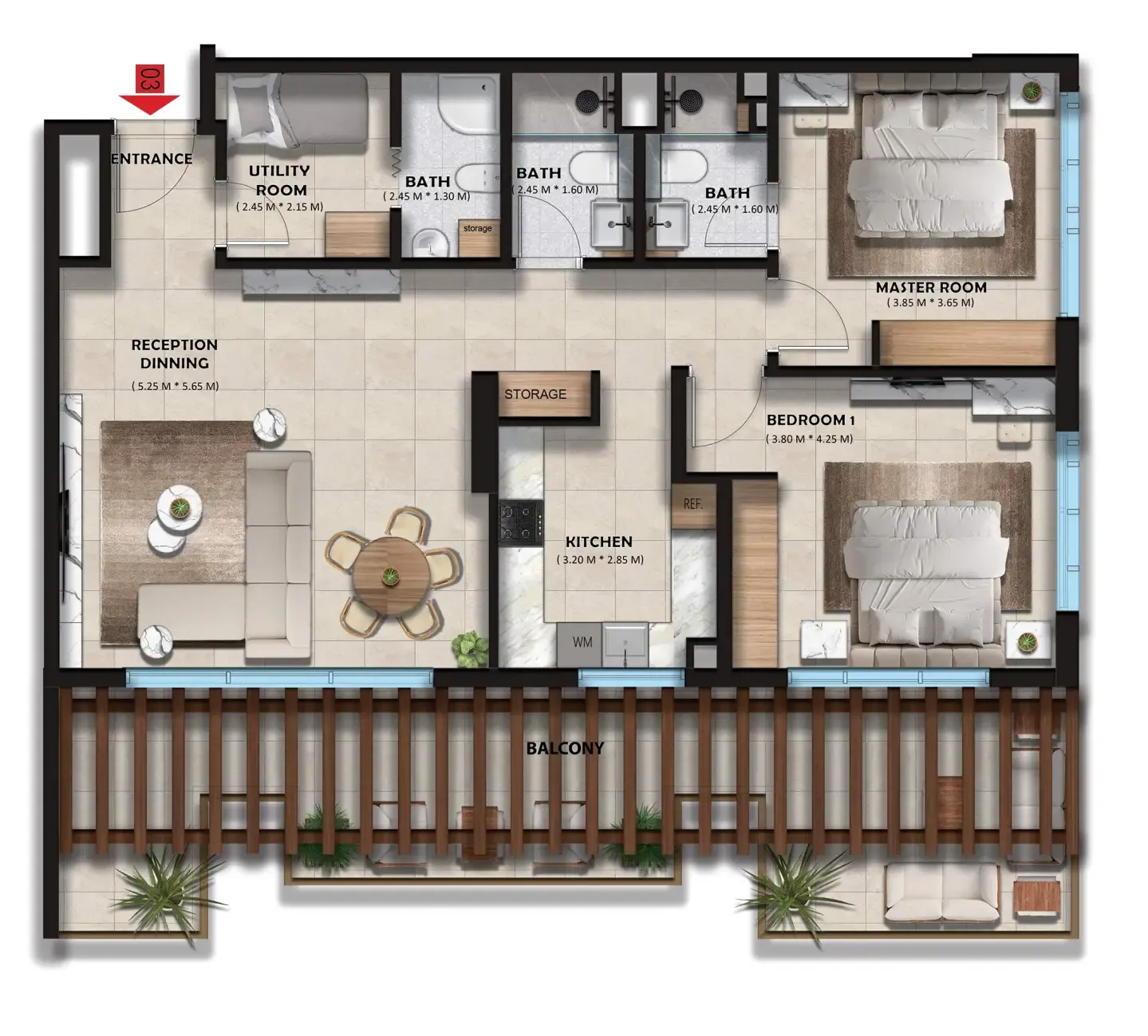 The Spark By Esnaad 2 bed floor plan, 1,510 sqft