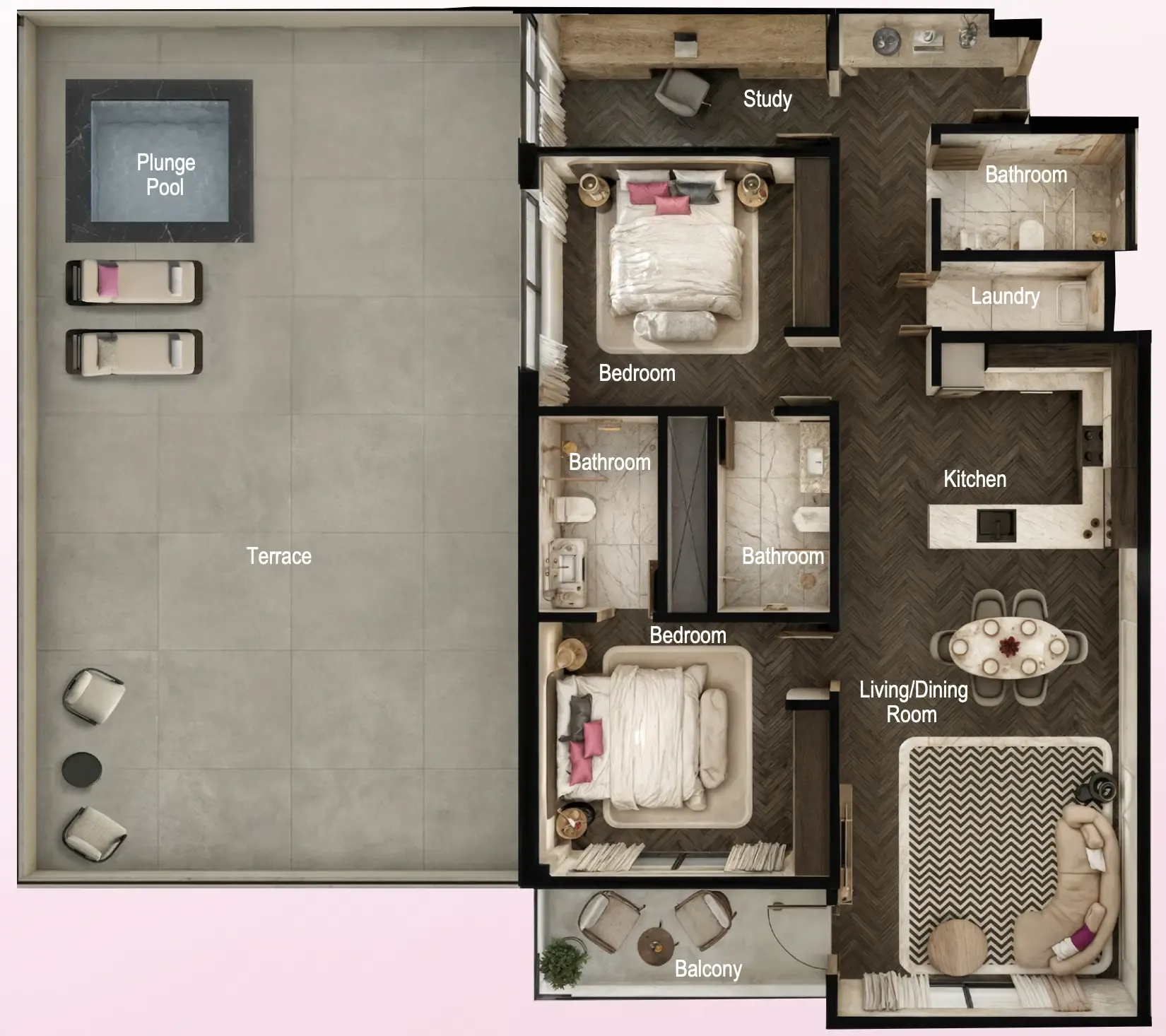 Fauchon Residences 2 bed floor plan, 2,097 sqft
