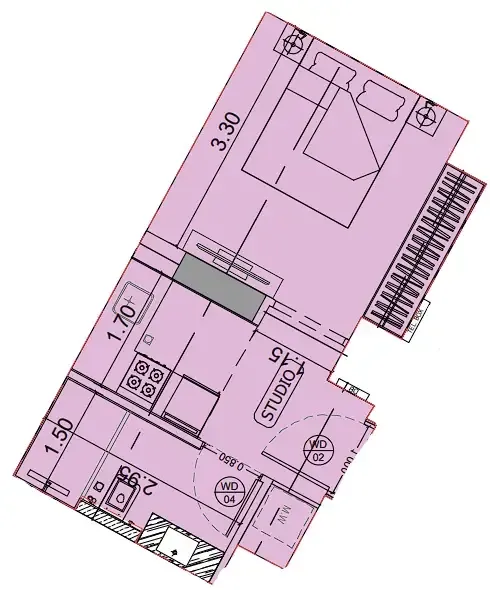 Binghatti HillCrest Studio floor plan, 746 sqft