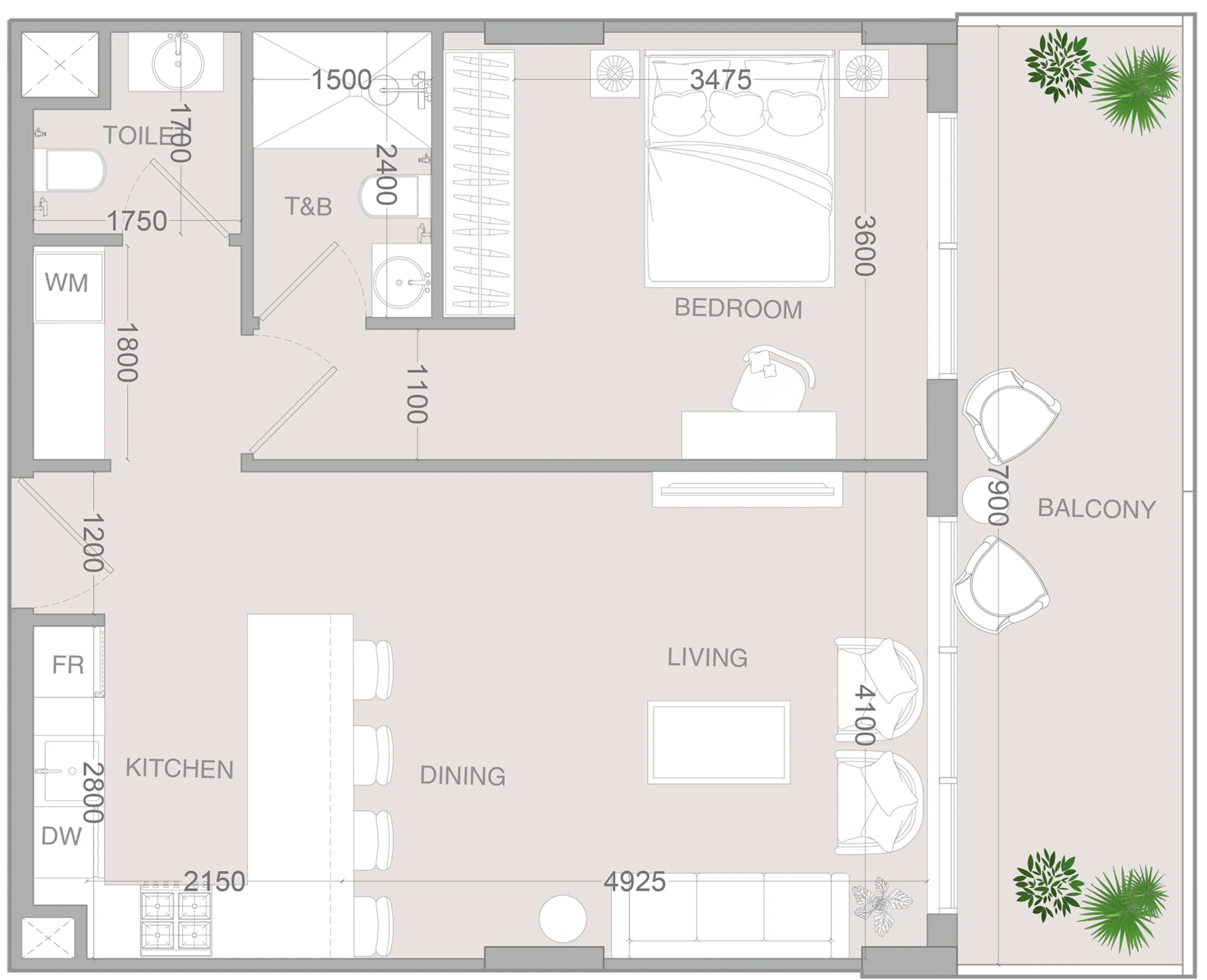 IR1DIAN Park 2 1 bed floor plan, 838 sqft