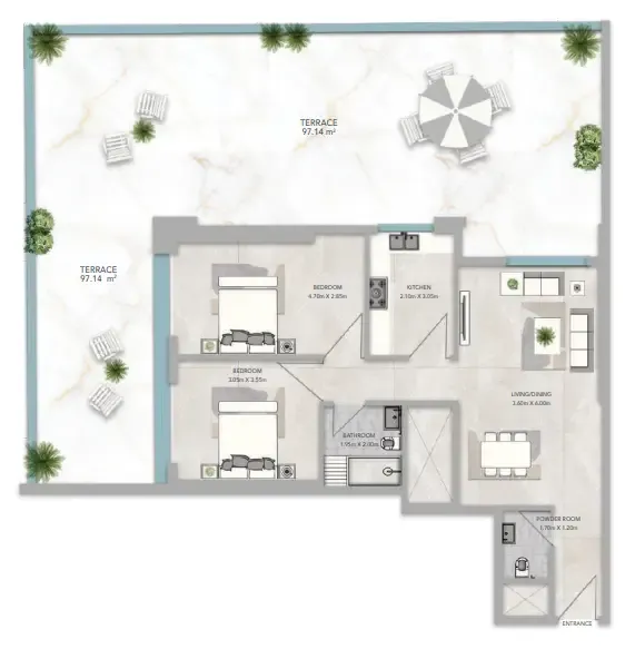 Azha Views Residences 2 bed floor plan, 2,493 sqft