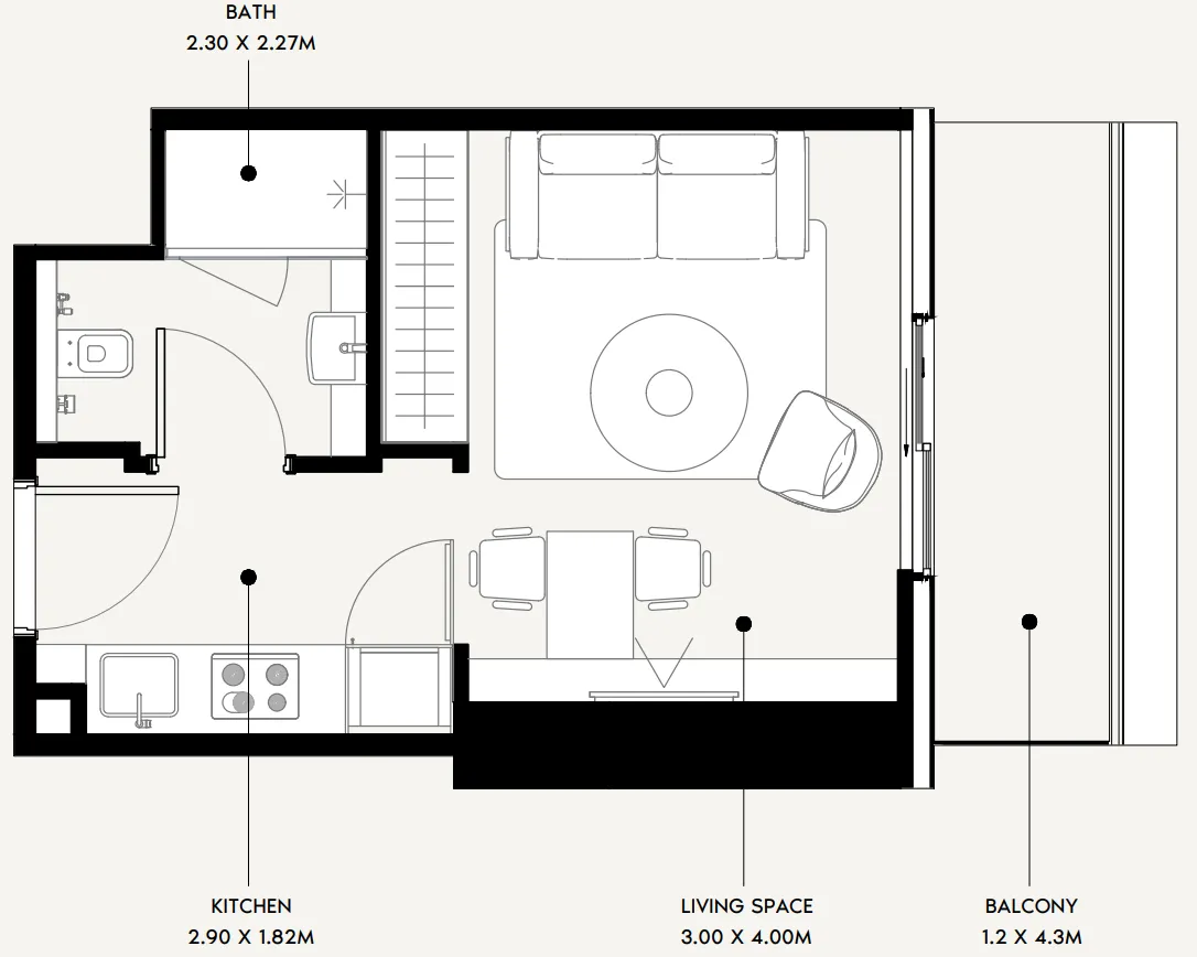 Azizi Milan Studio floor plan, 340 sqft