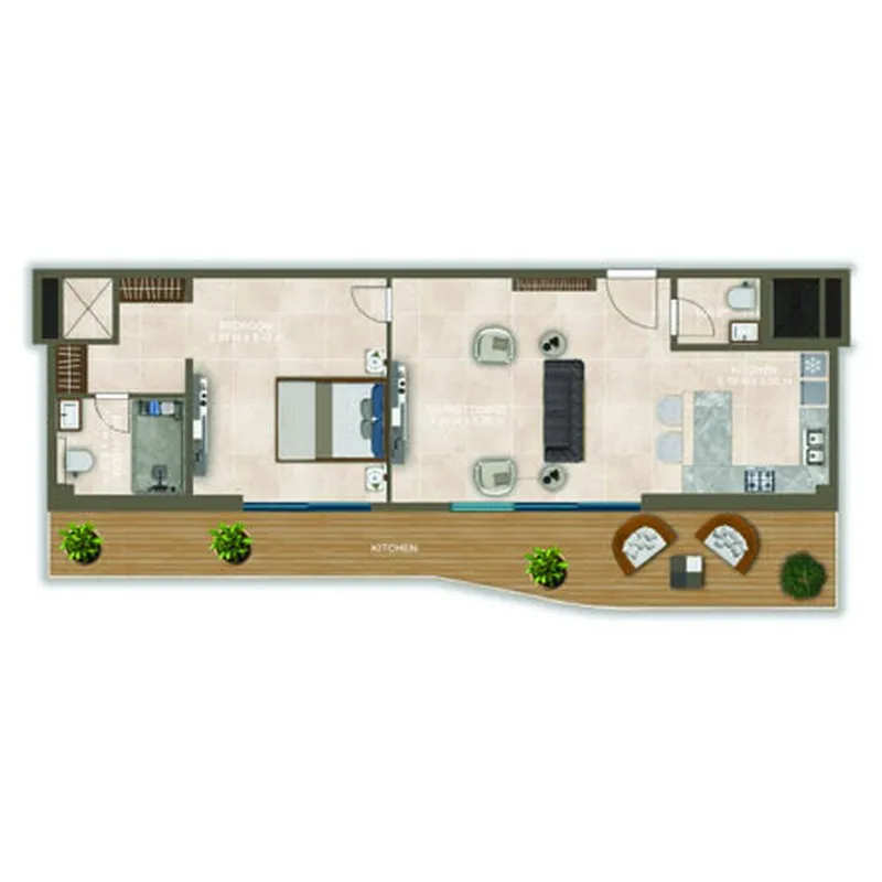Nova Tower 1 bed floor plan, 967 sqft