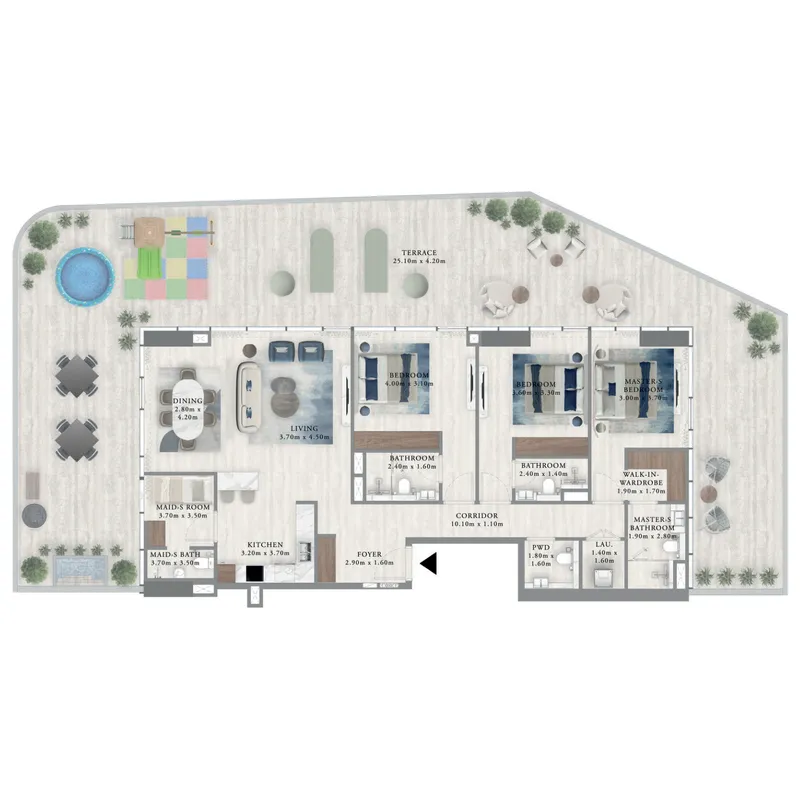Royal Yacht Club Residence 3 bed floor plan, 2,987 sqft