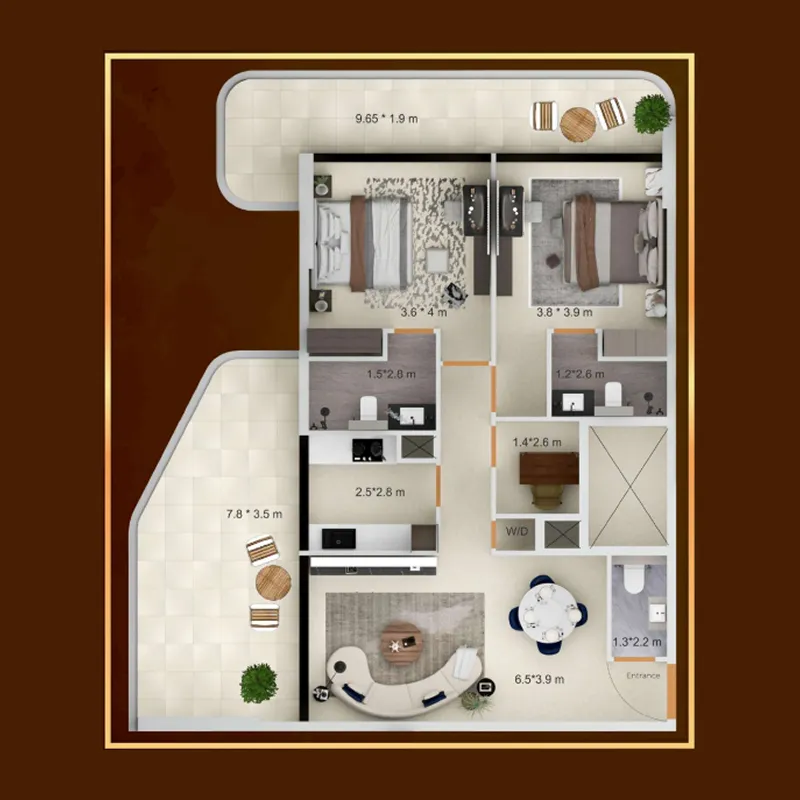 Symbolic Zen Residences 2 bed floor plan, 1,473 – 1,536 sqft