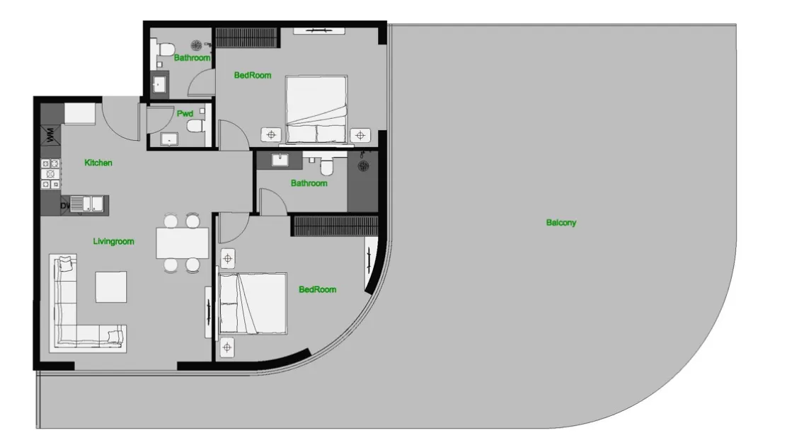 The Central Downtown 2 bed floor plan, 2,441 sqft