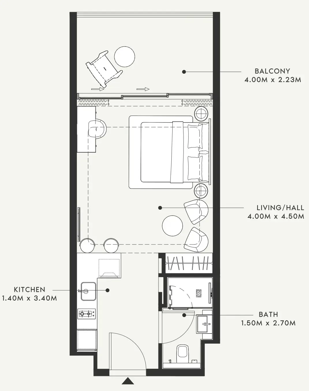 Riviera 55 Studio floor plan, 515 sqft