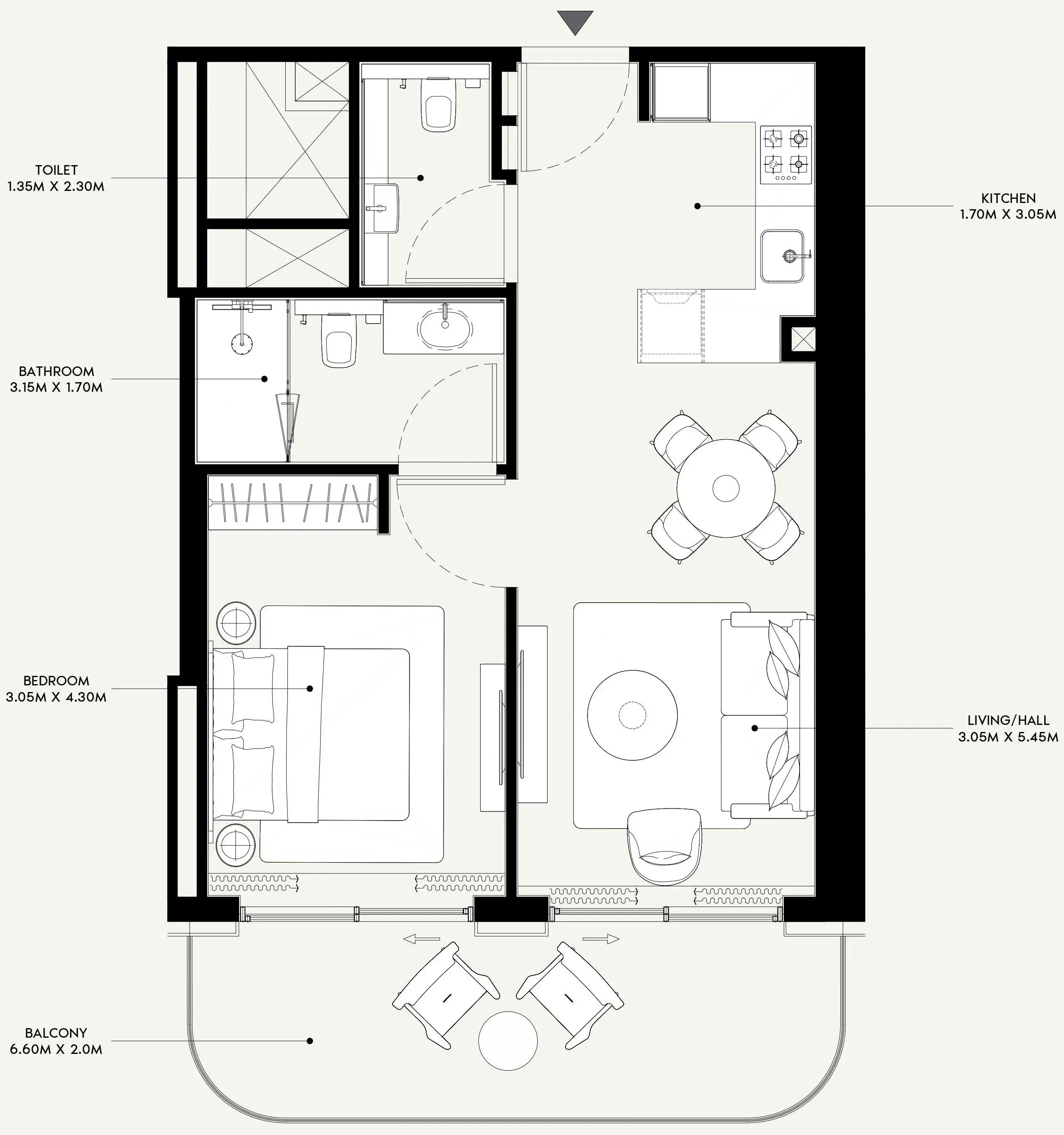 Azizi Venice 1 bed floor plan, 730 sqft