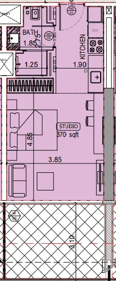 Binghatti Starlight Studio floor plan, 475 sqft