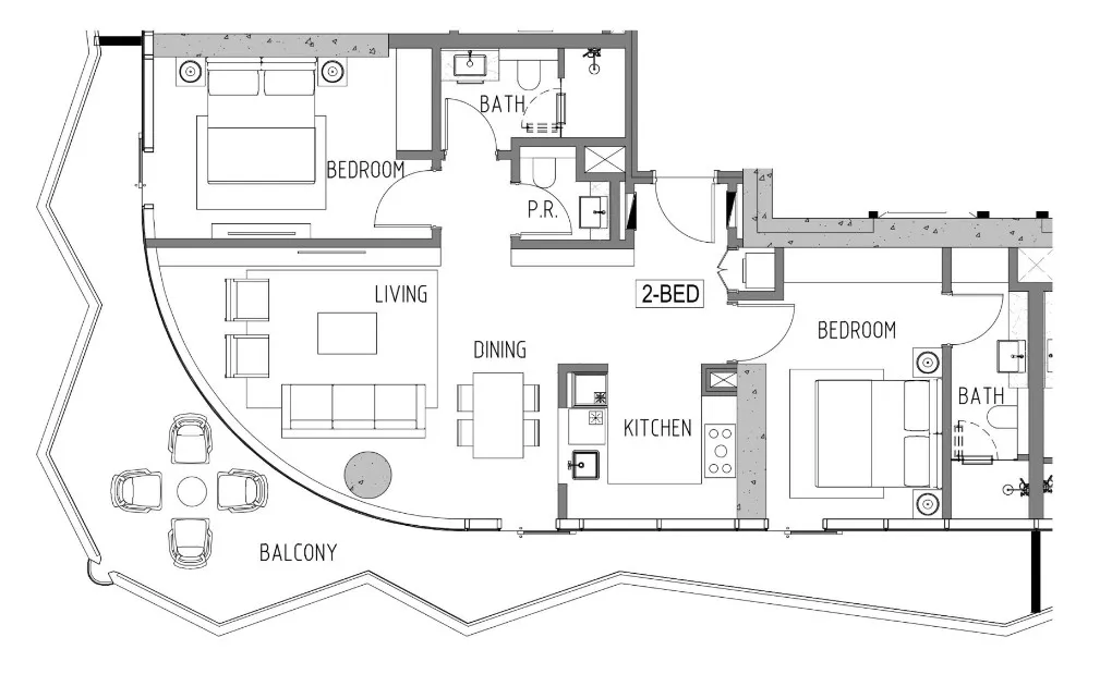 Volta 2 bed floor plan, 1,442 sqft