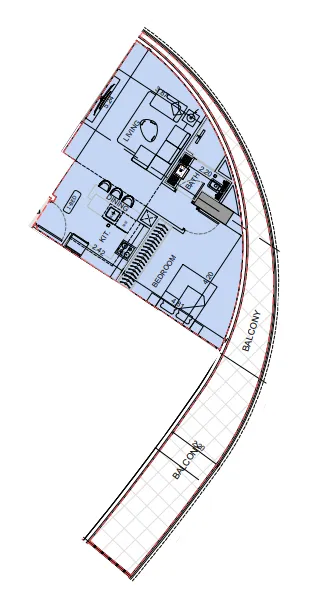 Binghatti Aquarise 1 bed floor plan, 1,027 sqft