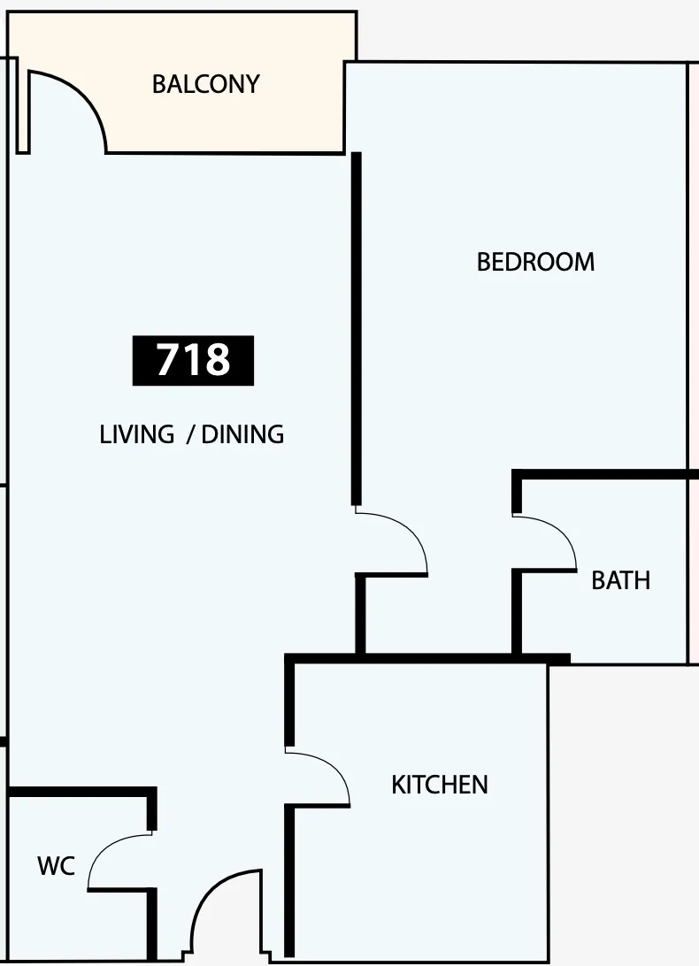 Paradise View 1 1 bed floor plan, 817 sqft