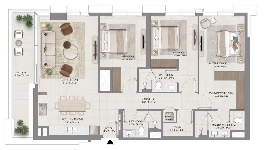 Terra Gardens 3 bed floor plan, 1,668 sqft