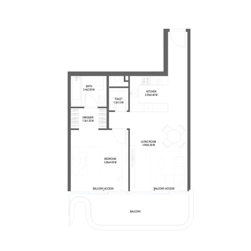 Seraph By Wadan 1 bed floor plan, 876 sqft