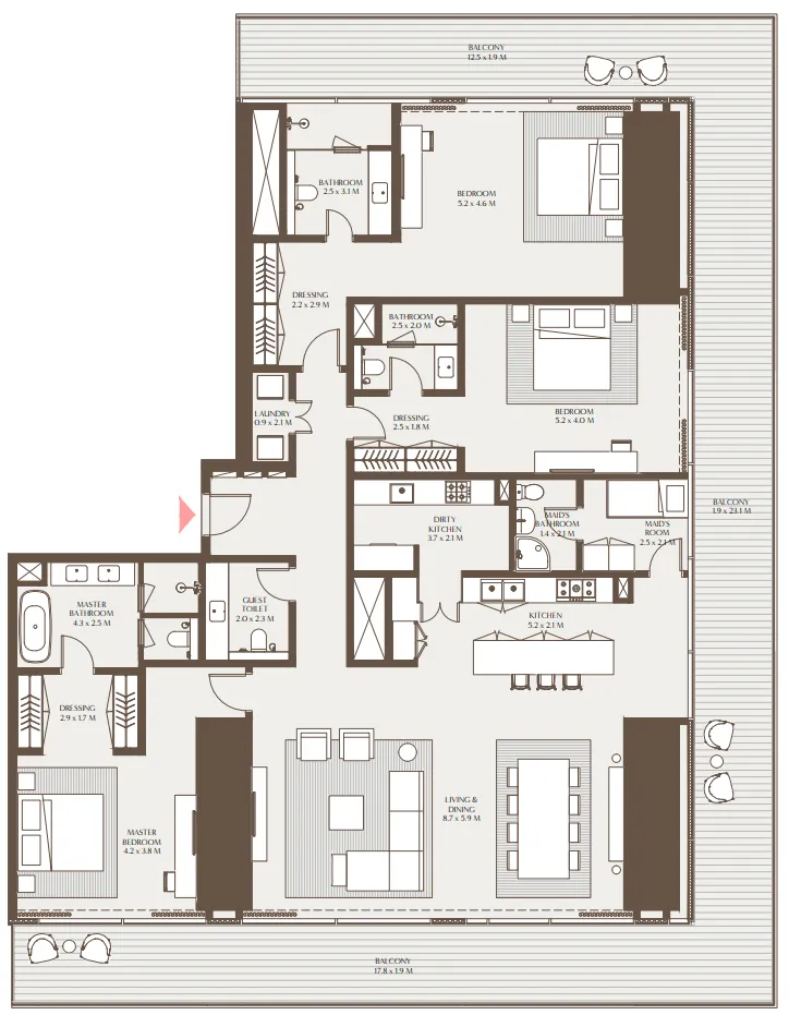 Akala Residences 3 bed floor plan, 3,665 sqft