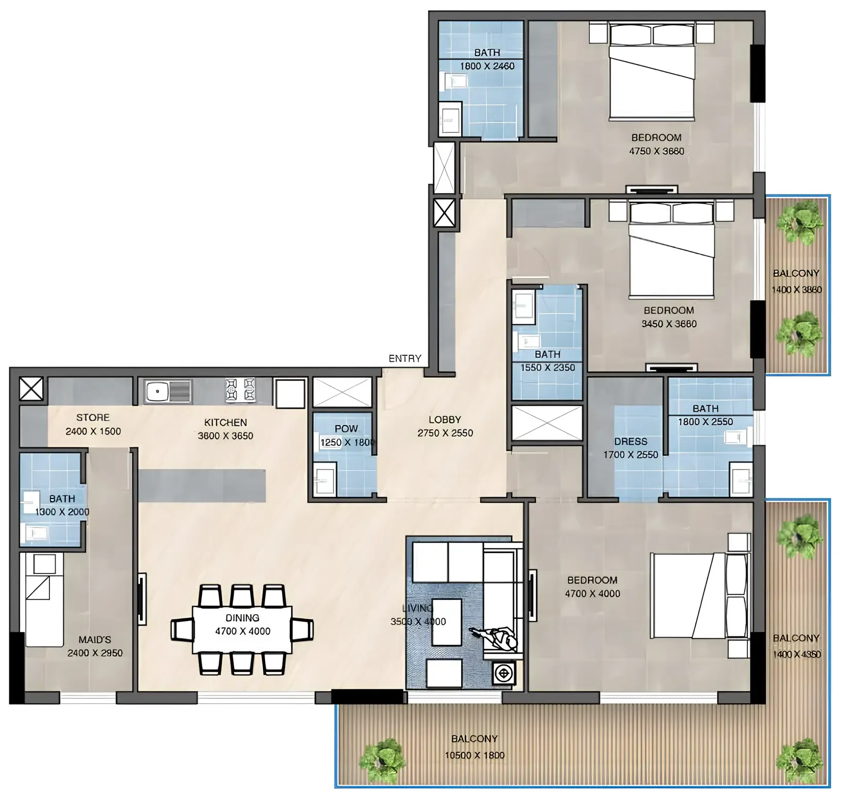 Sunbliss Residences 3 bed floor plan, 2,039 sqft