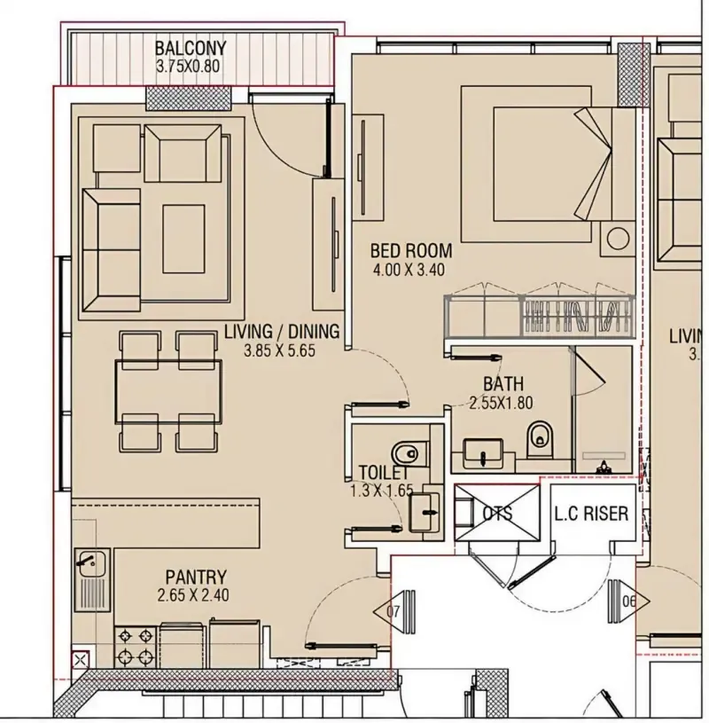 Brand Centro 1 bed floor plan, 689 sqft