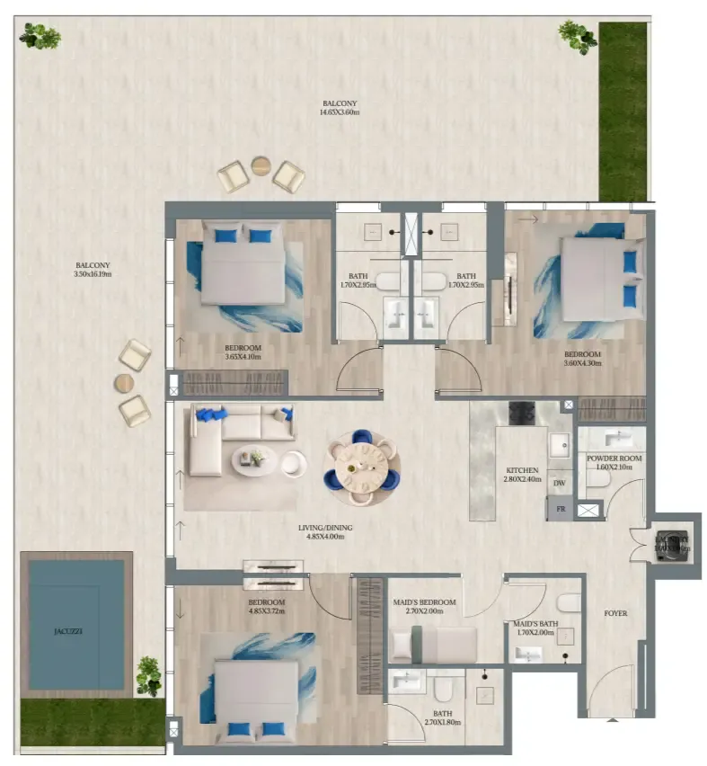 Maravea Residences 3 bed floor plan, 2,655 sqft