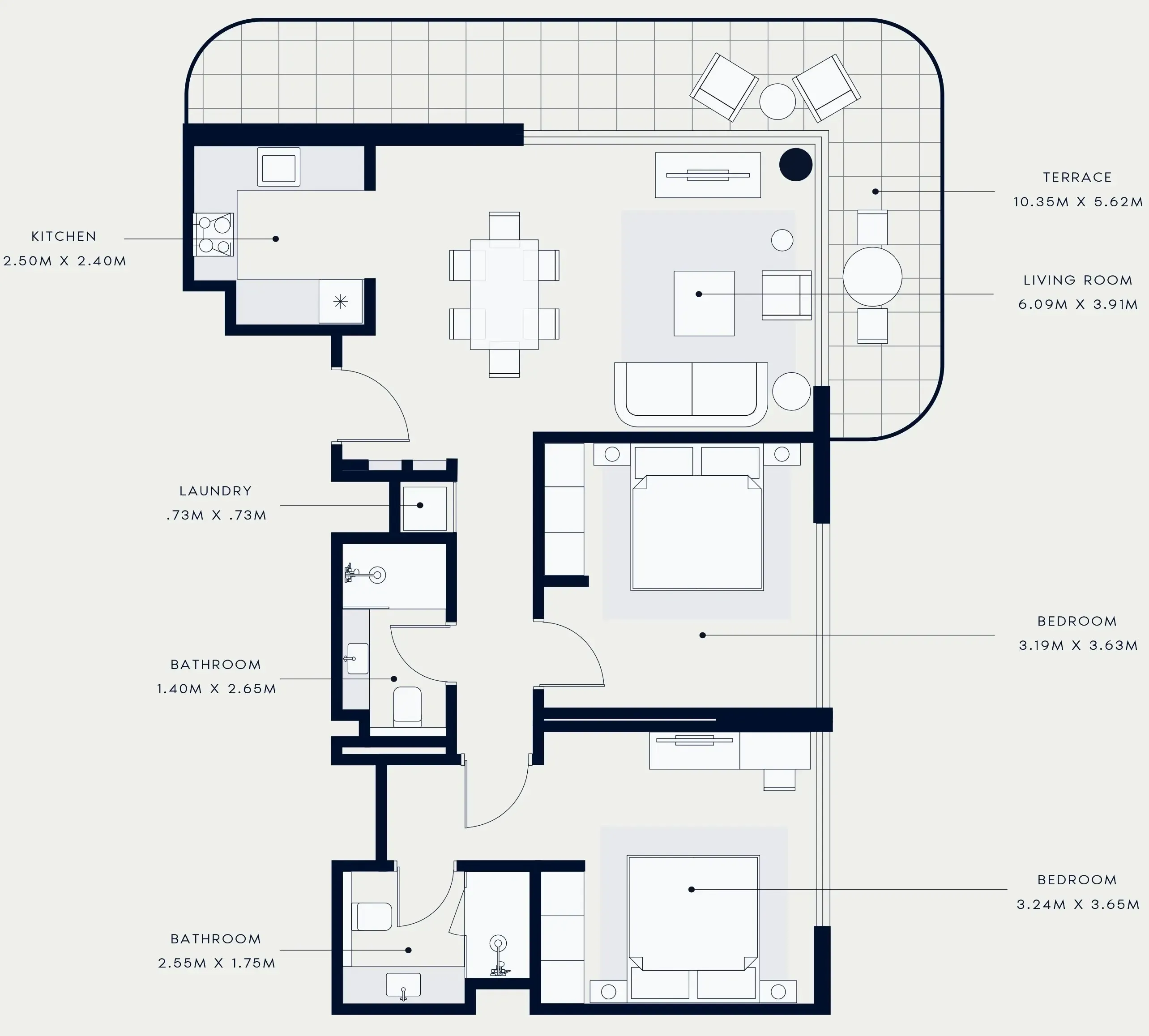 Azizi Venice 2 bed floor plan, 1,133 sqft
