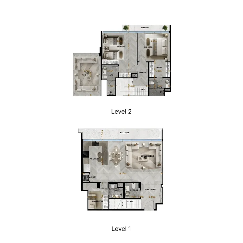 Radiant Terrace 2 bed floor plan, 1,690 sqft