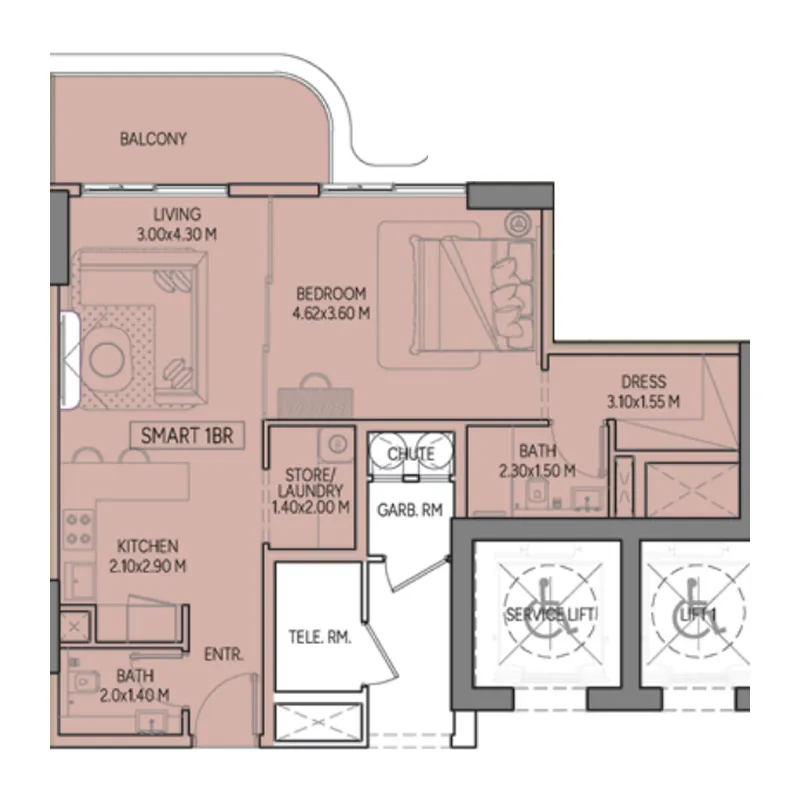 Weston by Wadan Phase 1 & 2 1 bed floor plan, 660 – 738 sqft