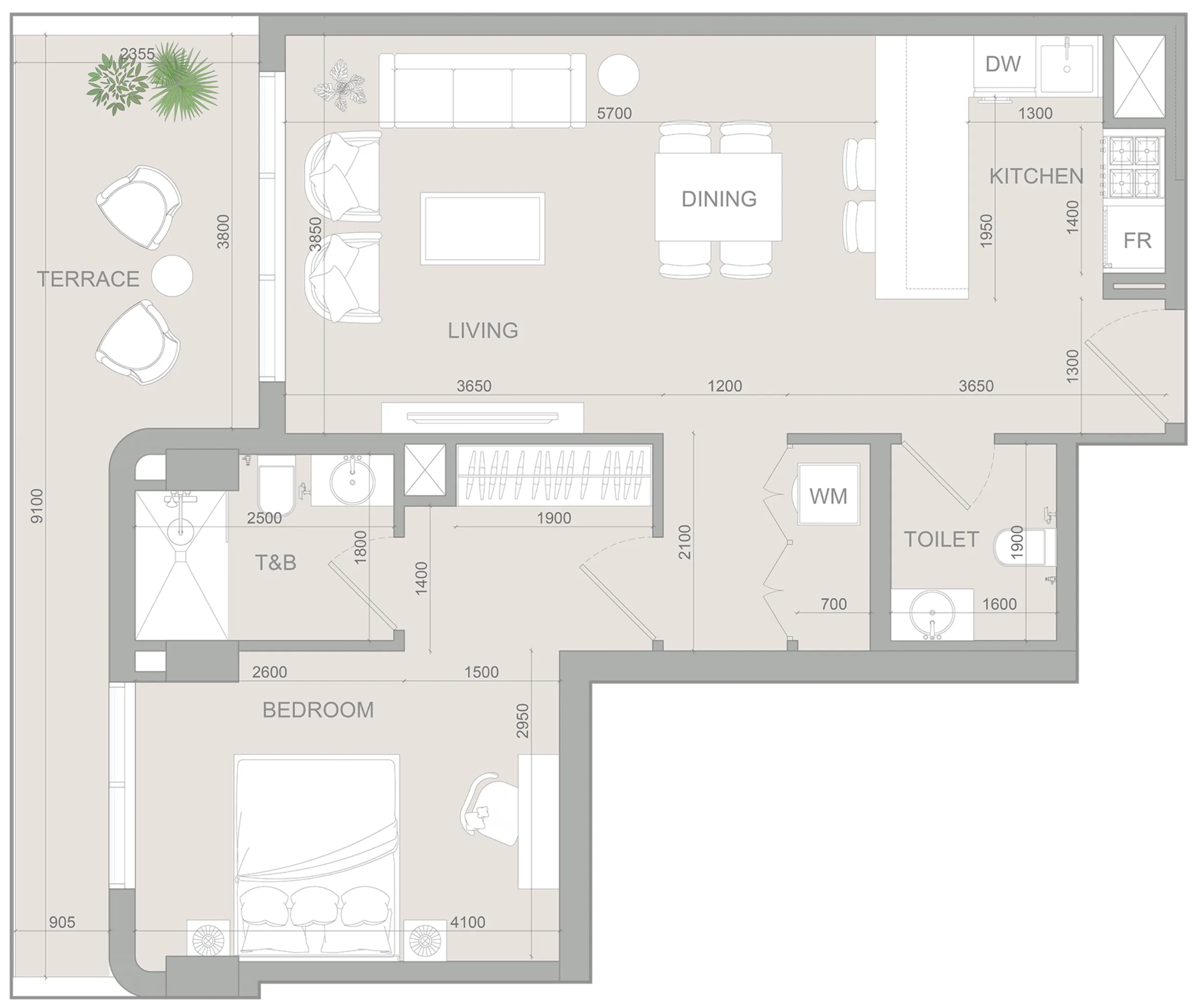 S1LV1ANA Park 1 bed floor plan, 890 sqft