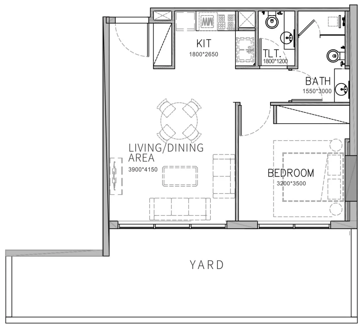 Stamn Yuni 1 bed floor plan, 963 sqft
