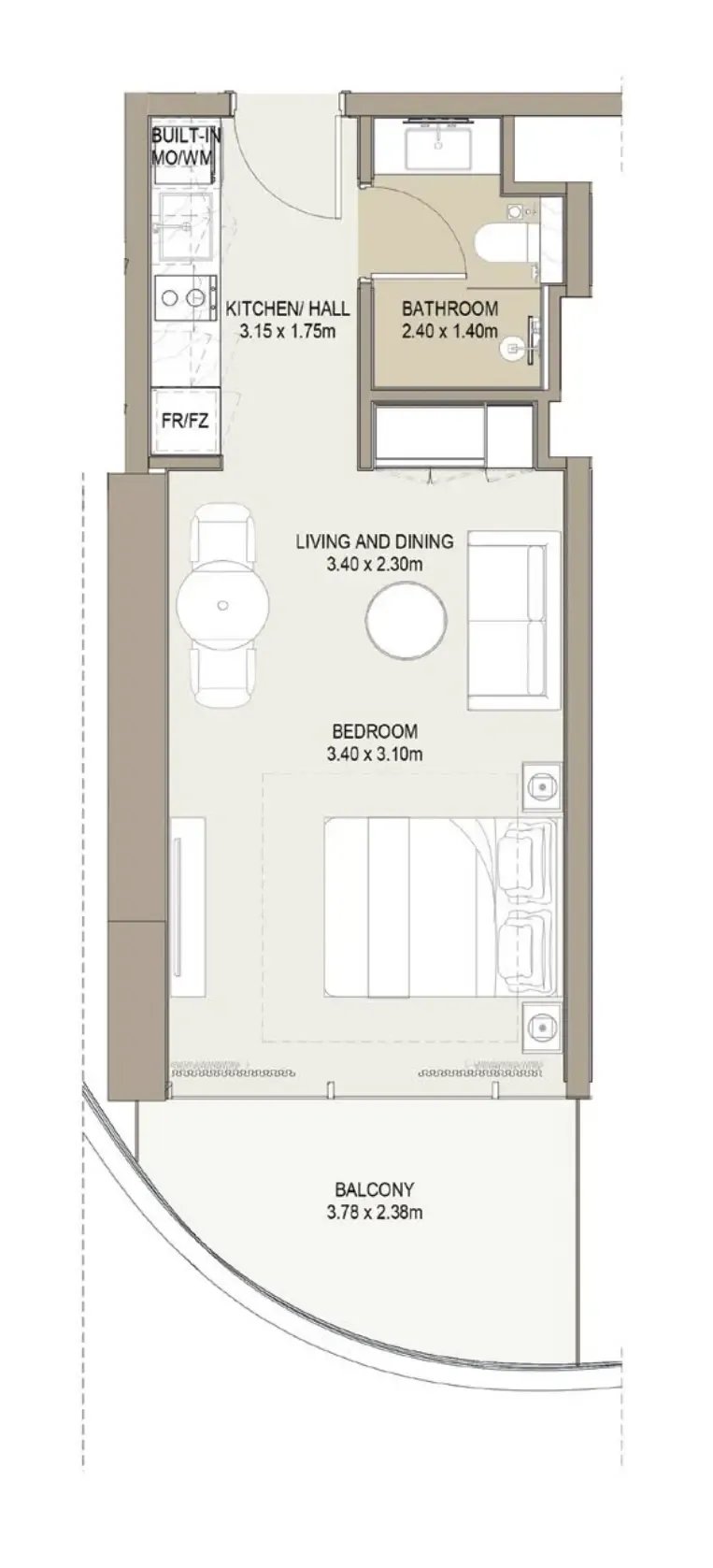 Laguna Residence Studio floor plan, 445 sqft