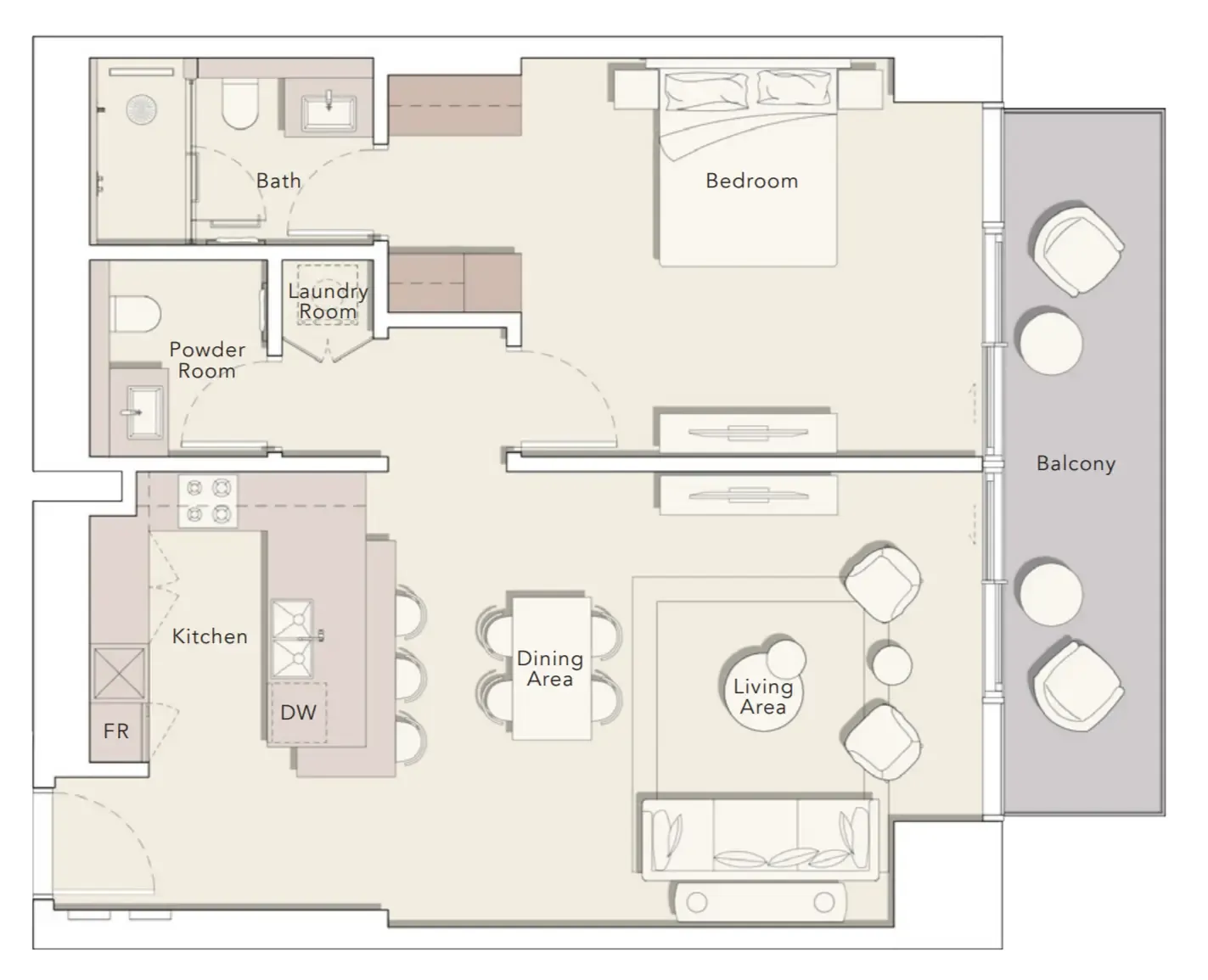 One River Point 1 bed floor plan, 1,060 sqft