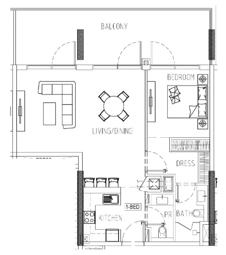 Damac Riverside Views 1 bed floor plan, 1,047 sqft