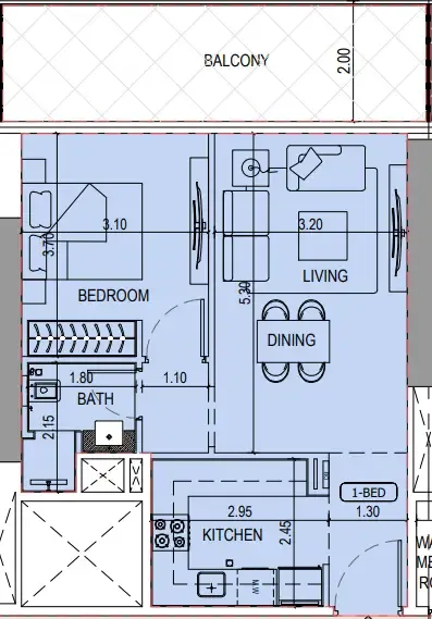 Binghatti Sky Terraces 1 bed floor plan, 701 sqft
