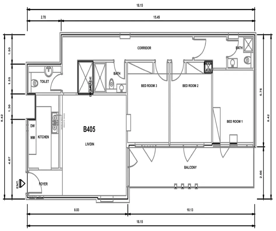 Parkwood Residences 3 bed floor plan, 1,496 sqft