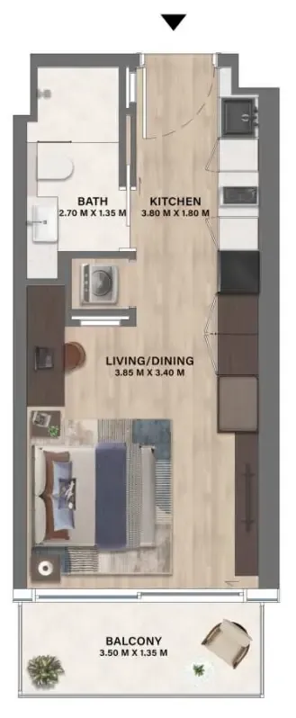 Mövenpick Residences Dubai Motor City Phase 1 Studio floor plan, 361 sqft