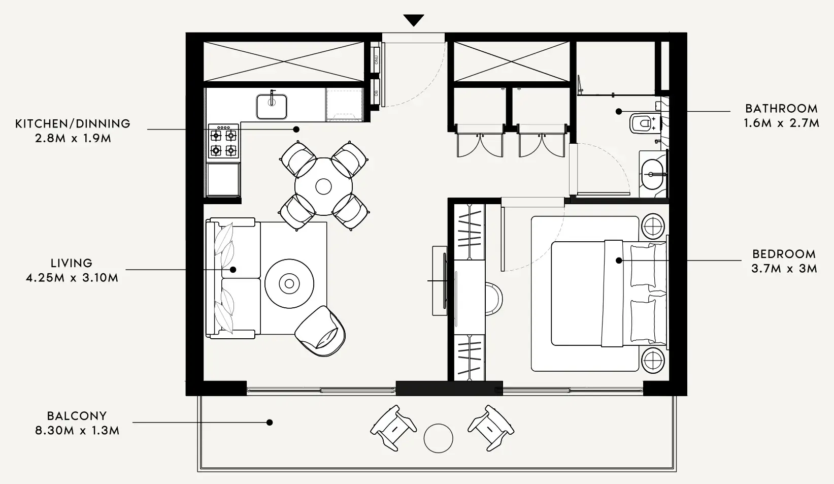 Azizi Milan 1 bed floor plan, 651 sqft
