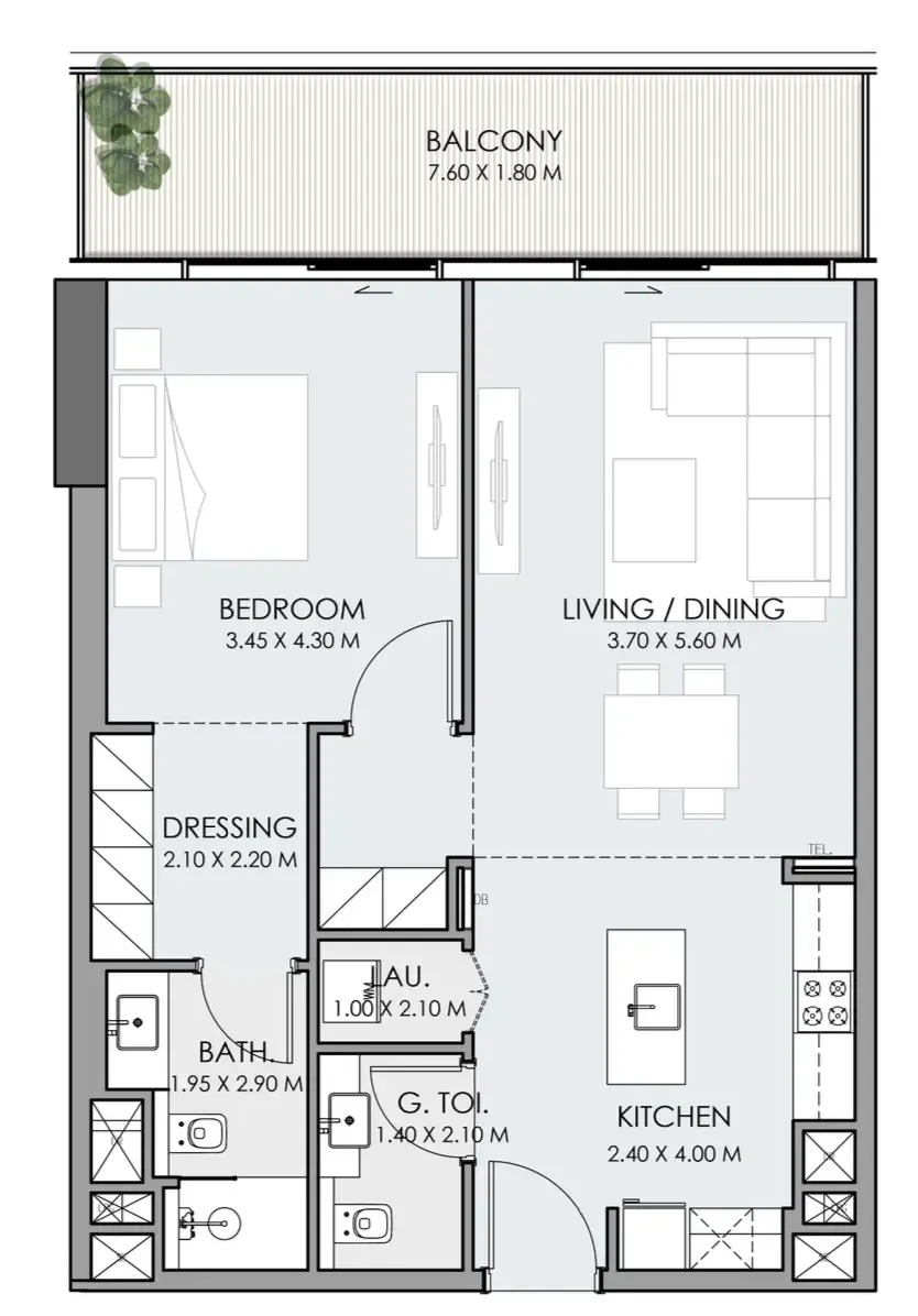 Do Hotels and Residences 1 bed floor plan, 932 sqft