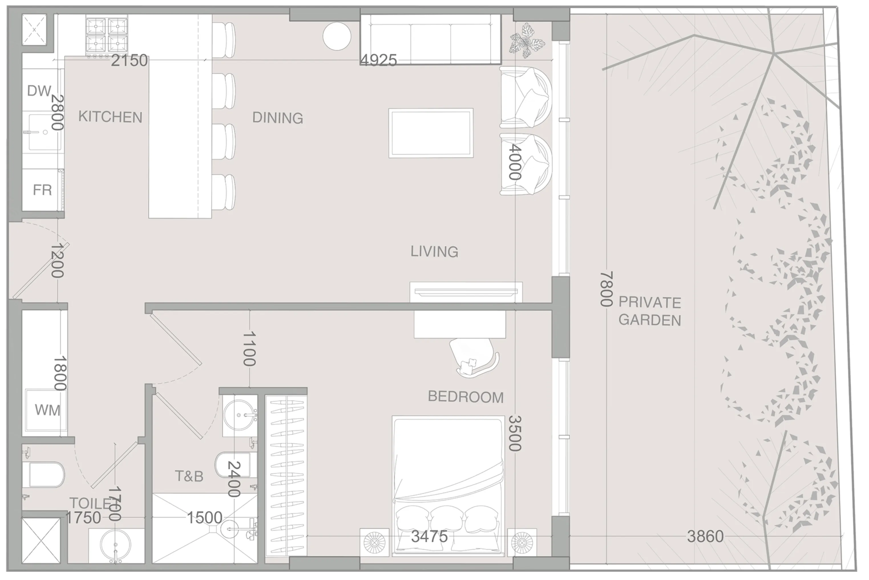 IR1DIAN Park 2 1 bed floor plan, 999 sqft