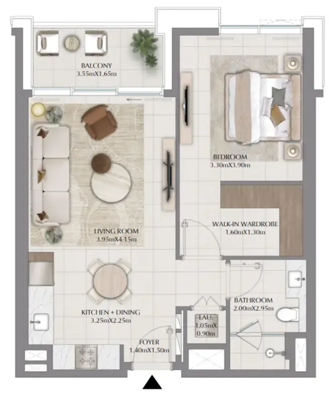 Terra Woods 1 bed floor plan, 767 sqft