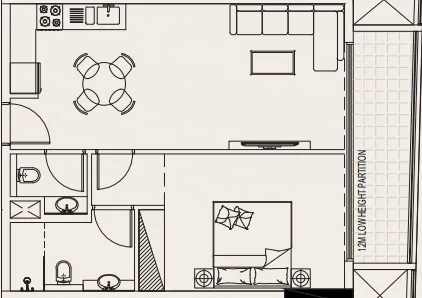Casa Vista Residence 1 bed floor plan, 697 sqft