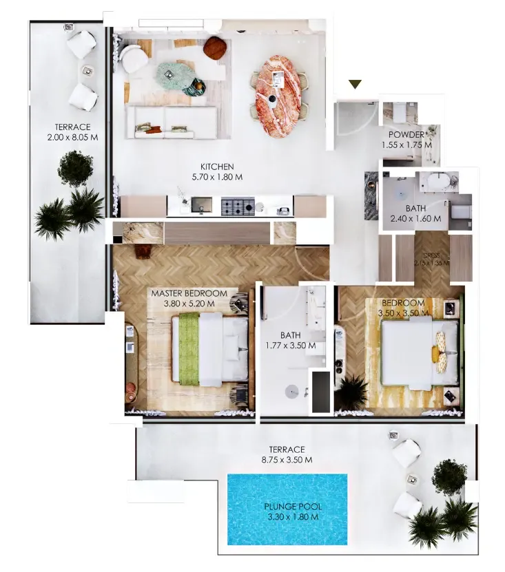 Rabdan Square 2 bed floor plan, 1,481 sqft