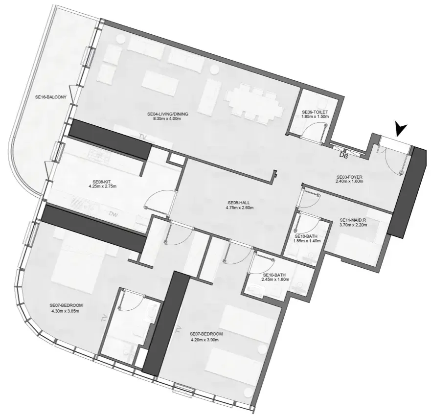 Joud Tower 2 bed floor plan, 1,833 sqft